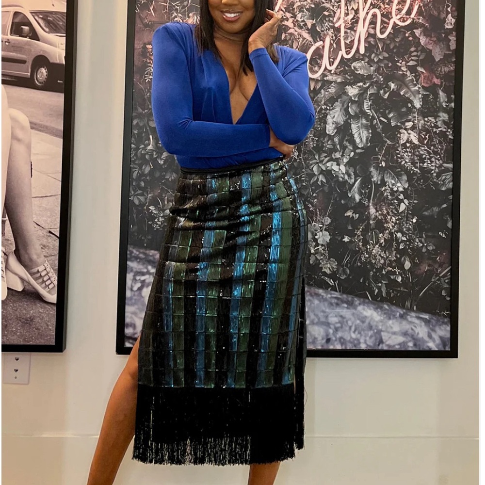 Zara Black and Blue Striped Skirt